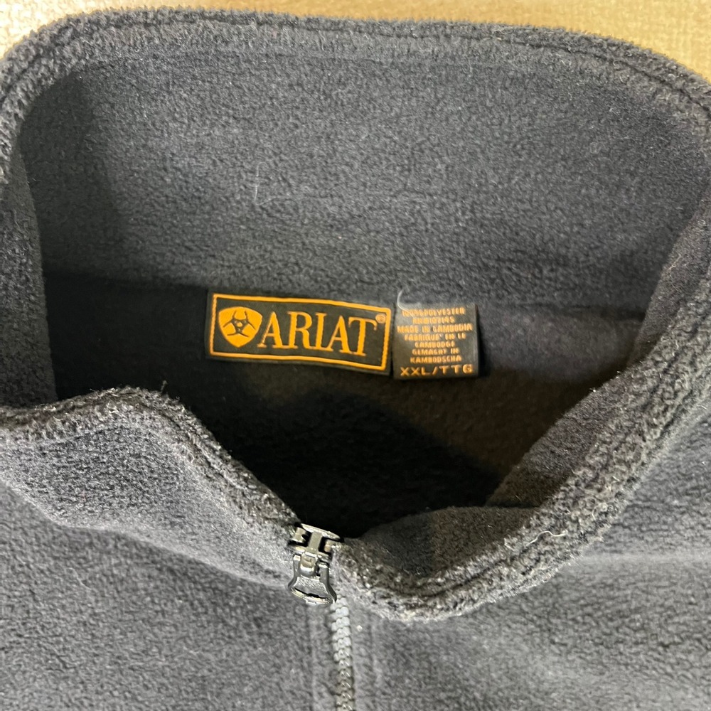 Ariat Mens XXL Black Fleece Quarter Zip Pullover Jacket Orange Logo Mock Neck - Picture 4 of 9